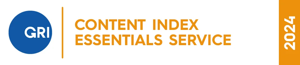 Logo der GRI mit dem Text "Content Index Essentials Service 2024".