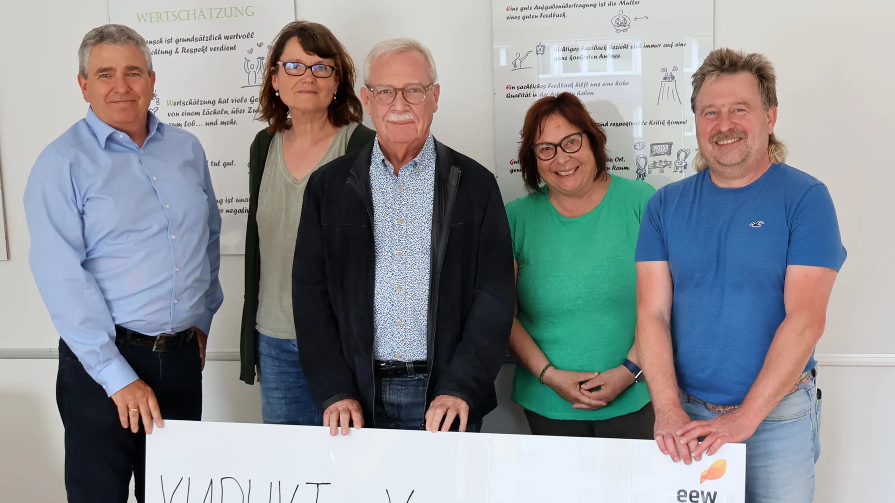 Gruppenfoto von der Übergabe des symbolischen Spendenschecks. 